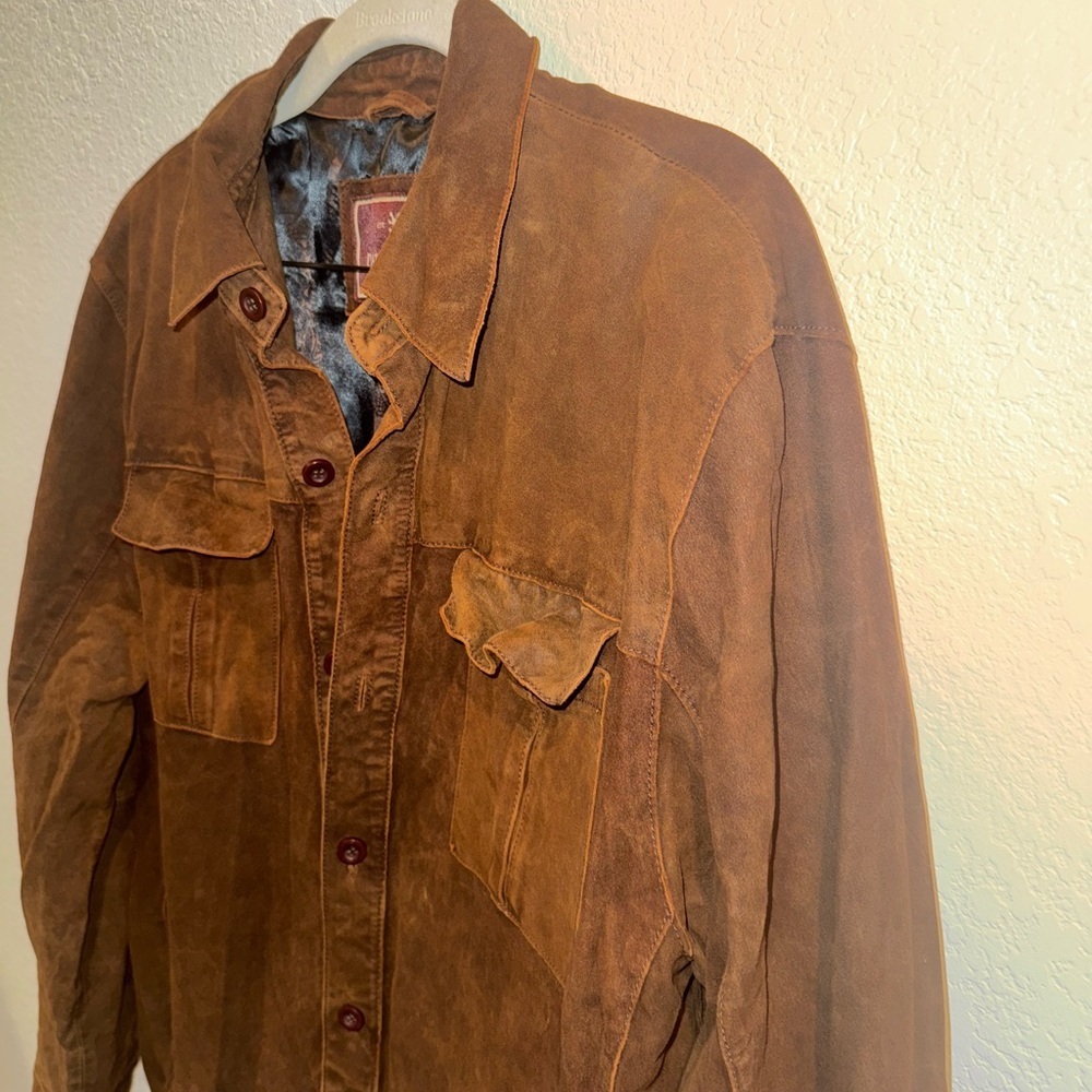 Patrick James 100% Genuine Leather Men’s Brown Button Down Jacket Shacket Size L - Picture 2 of 11
